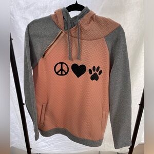 Pink and Gray Hoodie with Peace Heart Paw Print